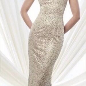 Montage by Mon Cheri Strapless Lace Gown in Champagne Size 6
